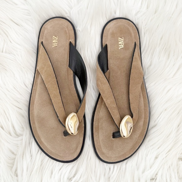 Zara split suede sandals with toe post+metal embellishment 38 - Picture 4 of 8